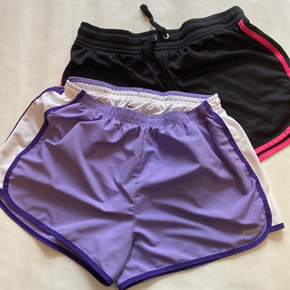 Reebok and Fila womens running shorts Medium- Black & Pink and Lavender & Purple